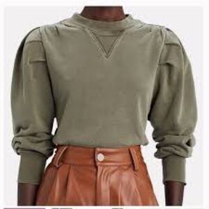 Frame sweatshirt Olive military green shirred puff sleeves EUC small